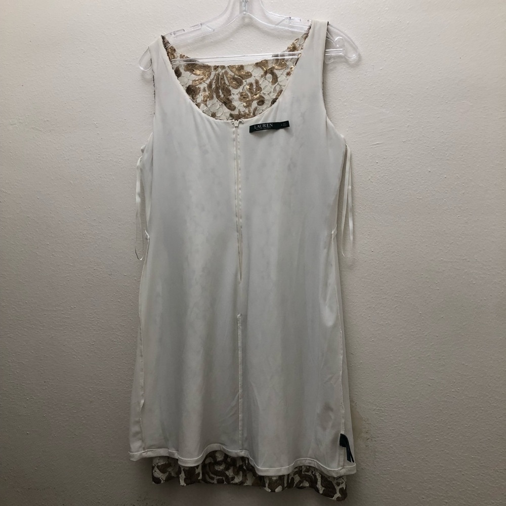 Lauren Ralph Lauren Sequin Sleeveless Evening Dress Women's Size 8 Gold/Cream - Picture 10 of 11